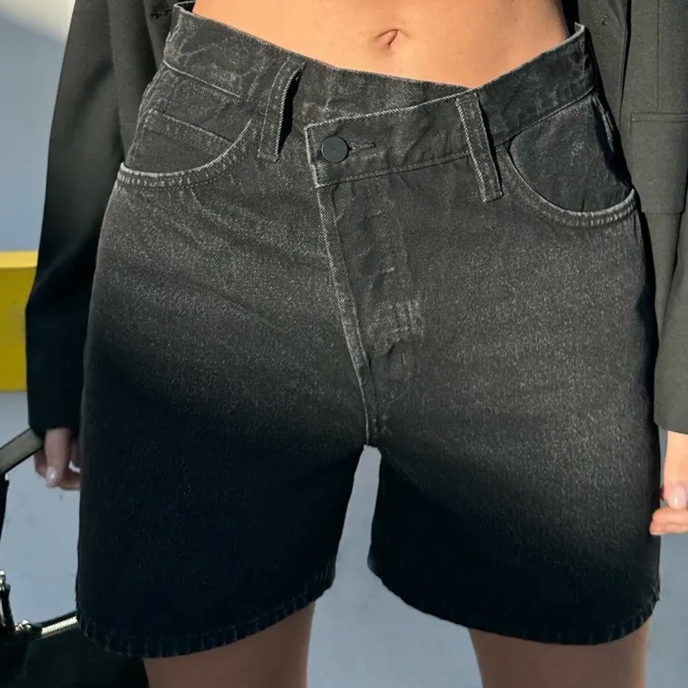 Oak + Fort Black Crossfront Jean Shorts